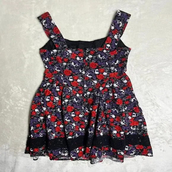 Hot Topic Goth Girl Baby Doll Dress Women's M Skull Flower Stitch Trim Halloween - Picture 4 of 9